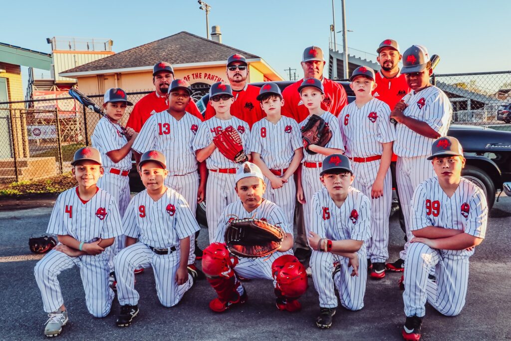 boys baseball team with custom uniforms